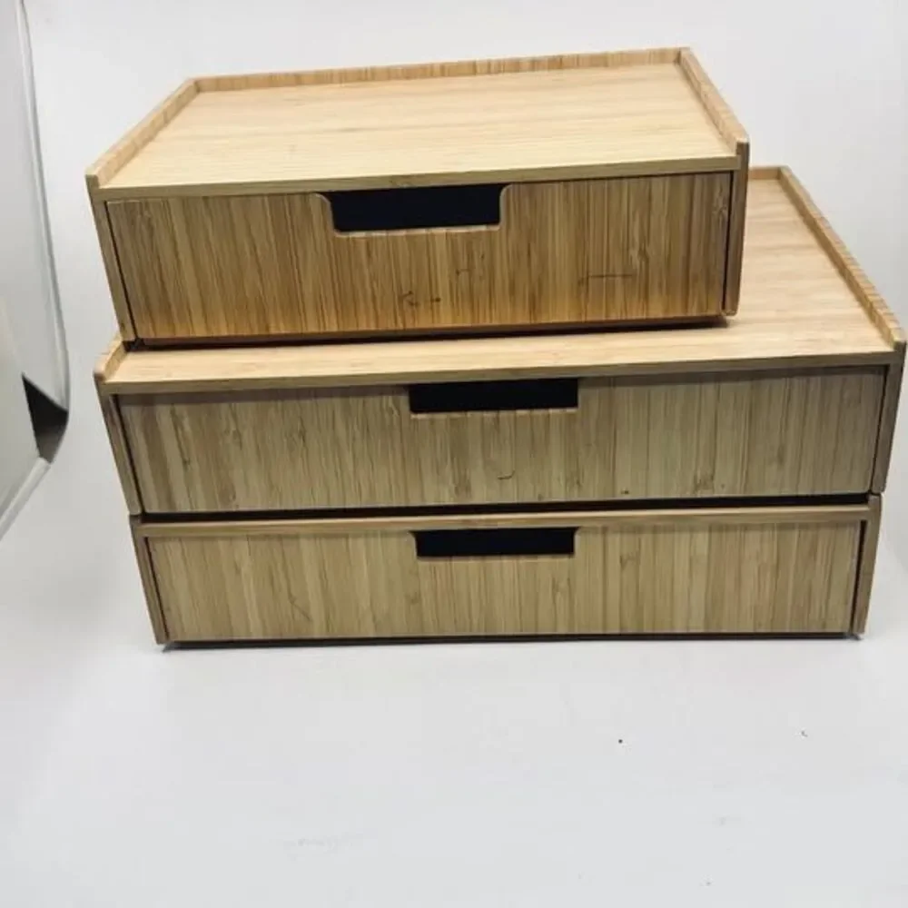 MobileVision Bamboo Stacking Drawers - Set of 4 (2 Large, 1 Small, 1 Open Tray)